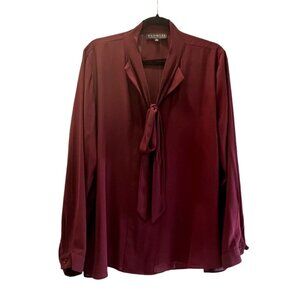 Eloquii Womens Long Sleeve Tie Neck Blouse Size 18 Burgundy Plus Size Officewear